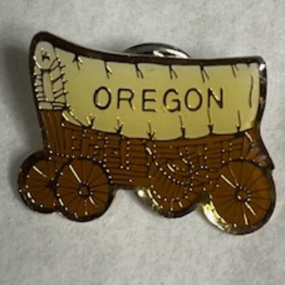Oregon State Covered Wagon Oregon Trail Enamel Lapel Hat Pin .75"x1" - Picture 2 of 8